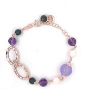 Sterling Silver Rosegold-plated Pearl,  Agate &amp; Jade Bracelet NC407/B image