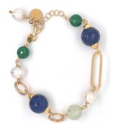 Sterling Silver Gold-plated Pearl, Agate &amp; Quartz Bracelet NC409/B image