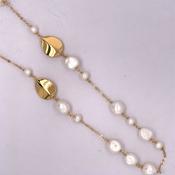 Sterling Silver Gold-plated Pearl &amp; Gold Drops Necklace NC410 image