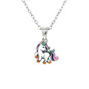 Silver Kids Enamel Unicorn Pendant NK096/P