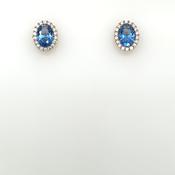 9ct Gold Blue Topaz CZ Oval Cluster Earrings GEX153 image
