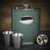 Green Leather Flask in Presentation Box - 6oz R3124