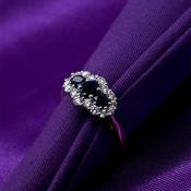 9ct Gold Three Sapphire &amp; Diamond Halo Ring GRS292 image