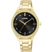 LORUS QUARTZ LADIES GOLD PLATED BLACK DIAL BRACELET WATCH RG230XX9 image