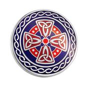 Rhodium Blue &amp; Red Enamel Round Cross Brooch S10004B image