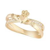 9ct Gold CZ Claddagh Kiss Ring GR425 image