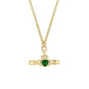 Gold Plated Green Crystal Large Claddagh T-Bar Pendant S47462 image