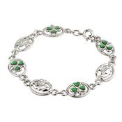 RHODIUM PLATED ENAMEL CLADDAGH &amp; SHAMROCK BRACELET S5514