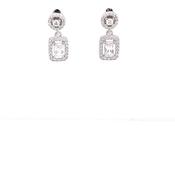 Sterling Silver CZ Halo Rectangle Drop Earrings SE3328 image