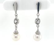Sterling Silver CZ  Freshwater Pearl Drop Earrings SE704