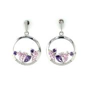 Sterling Silver Pink &amp; Purple CZ Circle Drop Earrings SE728