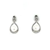 Sterling Silver CZ Freshwater Pearl Twist Stud Earrings SE735