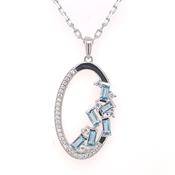 Sterling Silver Real Blue Topaz/CZ Oval Pendant SP5923 image