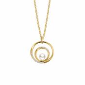 Silver Gold-plated CZ &amp; Pearl Circles Necklace ST2434 image