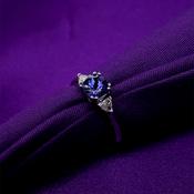 14ct White Gold Tanzanite Cushion &amp; Diamond Trigon Ring WRX073