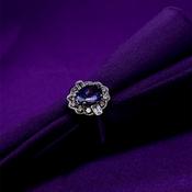 9ct White Gold Tanzanite &amp; Diamond 0.50ct Vintage Lace Ring WRX074