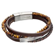 Fred Bennett Multi Row Brown Leather and Tigers Eye Bracelet with ID Bar B5317