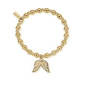 ChloBo Sterling Silver/Gold plated Mini Small Ball Double Angel Wing Bracelet image