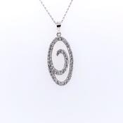 9ct White Gold CZ Oval Swirl Pendant GP059