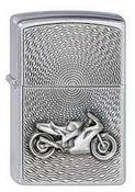Zippo Brushed Chrome Motor Bike Emblem Windproof Lighter 2000225