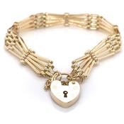 9ct Gold Four-Bar Fan Gate Bracelet with Padlock GB317 image