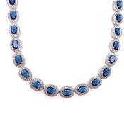 Sterling Silver Sapphire CZ Oval Cluster Necklace CSN940