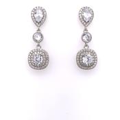 Sterling Silver CZ Halo Drop Earrings ED013 image