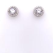 Sterling Silver CZ Halo Stud Earrings ED877 image