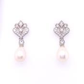 Silver Vintage CZ Freshwater Pearl Drop Earrings ED917 image