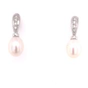 9ct White Gold CZ &amp; Freshwater Pearl Earrings WEP011 image