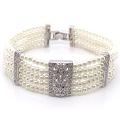 Sterling Silver Vintage Deco CZ &amp; Pearl Bracelet GL1326 image