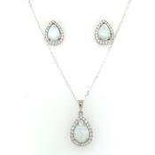 Sterling Silver Opal CZ Teardrop Pendant &amp; Earring Set GL847