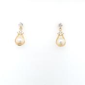 9ct Gold Freshwater Pearl &amp; CZ Drop Earrings GEP380 image
