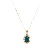 9ct Gold Created Black Opal &amp; CZ 10 x 8mm Oval Pendant GPL40 image