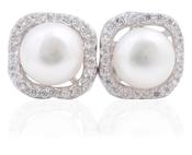 Sterling Silver Bouton Pearl &amp; CZ Earrings N3026 image