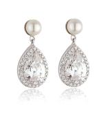 Sterling Silver Vintage Pearl &amp; CZ Drop Earrings N3553 image