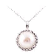 Sterling Silver Freshwater Pearl CZ Surround Pendant image