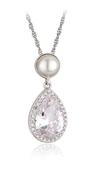 Sterling Silver CZ &amp; Pearl Vintage Style Teardrop Pendant N4512 image