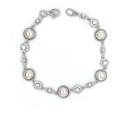 Sterling Silver CZ Cluster &amp; Pearl Bracelet N8128 image