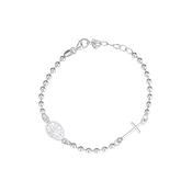 Sterling Silver Miraculous &amp; Cross Ball Chain Bracelet N8142