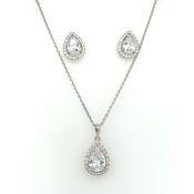 Sterling Silver CZ Teardrop Halo Pendant &amp; Earring Set GL1173CZ