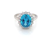 Sterling Silver Aqua CZ Cluster Ring RSE067