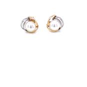 9ct Gold &amp; Pearl Two-tone Stud Earrings GEP355 image