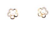9ct Gold Pearl &amp; CZ Floral Stud Earrings GEP308 image