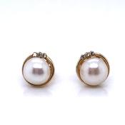9ct Gold  Pearl &amp; CZ Stud Earrings GEP381