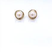 9ct Gold &amp; Pearl Swirl Stud Earrings GEP234 image