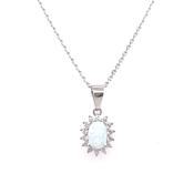 Sterling Silver Opal CZ Small Oval Cluster Pendant SP5738/OP image
