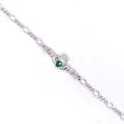 Sterling Silver Claddagh Green CZ Figaro Bracelet SB8906/AG