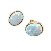 9ct Gold Created Opal Oval Earrings GEX96 image