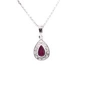 9ct White Gold Ruby &amp; Diamond Teardrop Cluster Pendant image